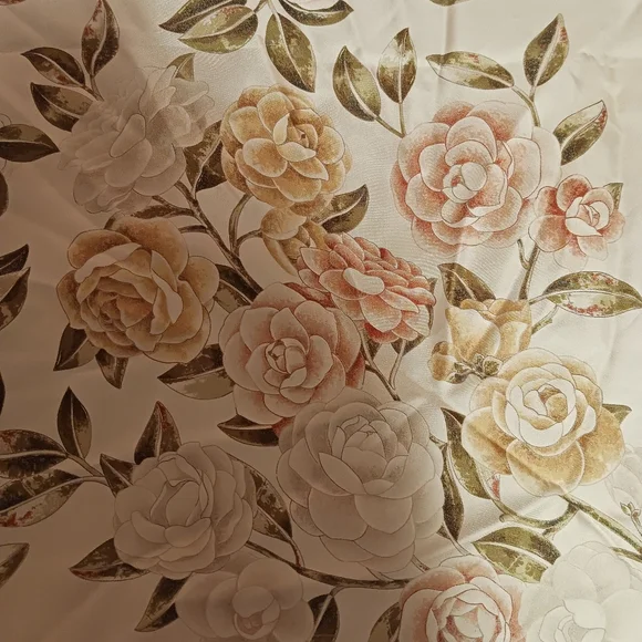 CHANEL VINTAGE 100% Silk logo Camellia Auth 34" x 35" Scarf Hand-rolled Hem - Picture 10 of 16